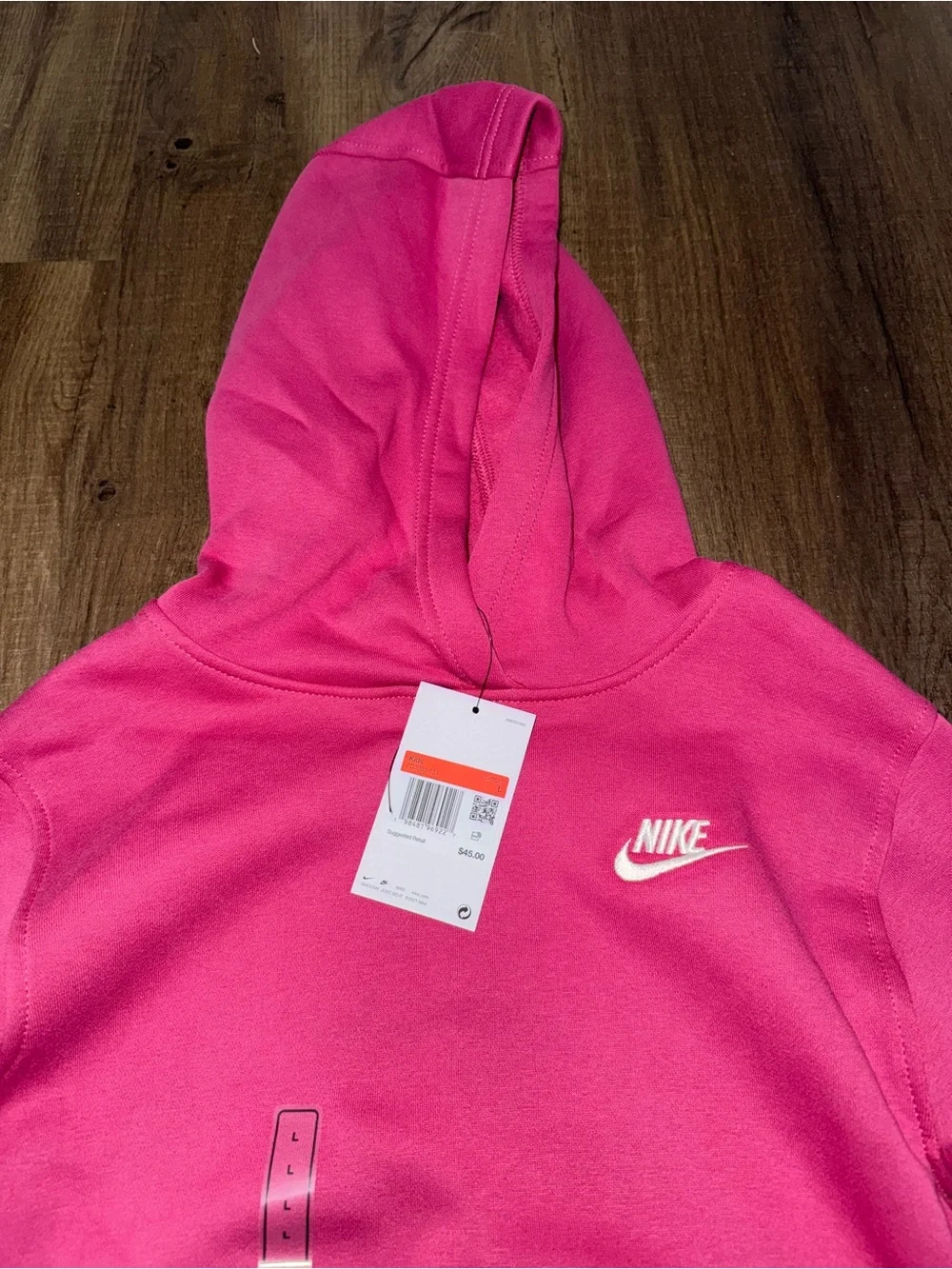 Nike Kids Hot Pink Club Fleece Pullover Hoodie NWT Size Large (L / 12-14)